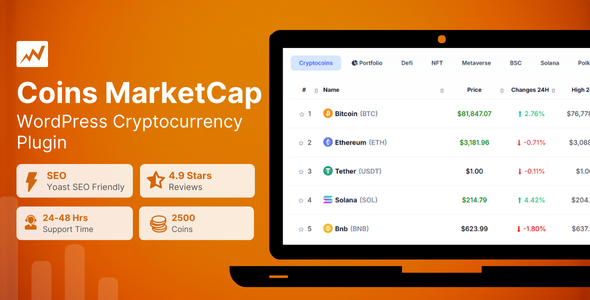 Coins MarketCap - WordPress Cryptocurrency Plugin Coins MarketCap - WordPress Cryptocurrency Plugin